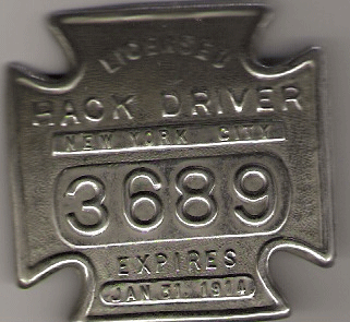 1913/14 New York City Licensed Hack Driver