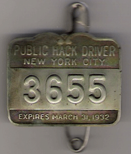 1931/32 New York City Public Hack Driver Match