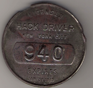 1914/15 New York Licensed Hack Driver