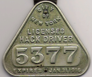 1915/16 New York Licensed Hack Driver