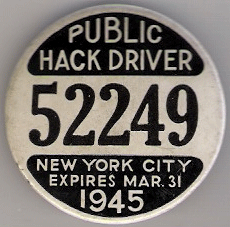 1944/45 New York City Public Hack Driver