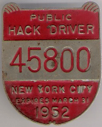 1951/52 New York City Public Hack Driver