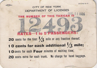 1924 New York Cab Card