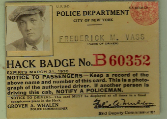 1929/30 New York Hack License