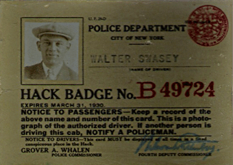 1929/30 New York Hack License