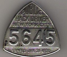 1919/20 New York City Public Hack Driver
