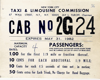 1981/82 New York Cab Card