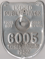 1951/52 New York Licensed Public Hack Medallion
