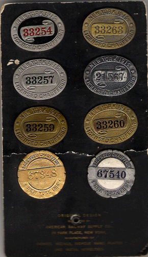 1915 and 1916 New York Licensed Chauffeur Badge Samples