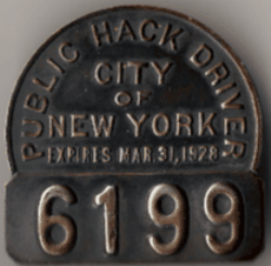 1927/28 New York Public Hack Driver Badge