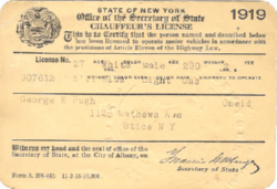 George E. Pugh 1919 Chauffeur License front