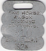 Dayton Ohio 1923/24 One Horse Wagon License