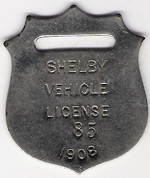 Shelby Ohio 1908 Vehicle License