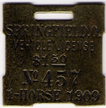 Springfield Ohio 1909 1 Horse Vehicle License