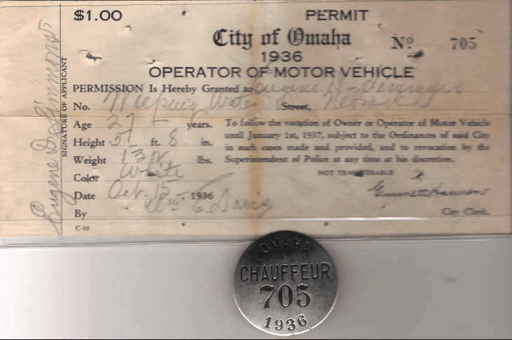 1936 City of Omaha Chauffeur with Matching Paper License
