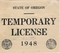 1948 Oregon Temporary License