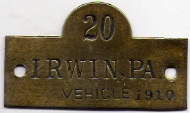 1910 Irwin Pennsylvania Vehicle License