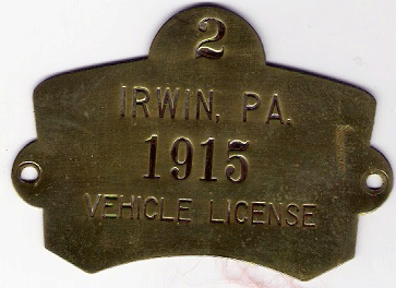 1915 Irwin Pennsylvania Vehicle License