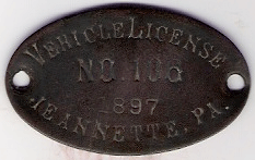 1897 Jeanette Pennsylvania Vehicle License