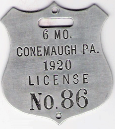 1920 Conemaugh Pennsylvania 6 Mo License