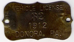 1912 Donora Pennsylvania Vehicle License