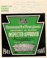 1943 Fall Pennsylvania windshield sticker