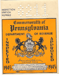 1945 Spring Pennsylvania windshield sticker
