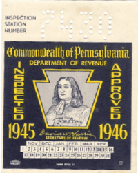 1945 Fall Pennsylvania windshield sticker
