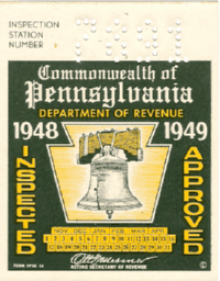 1948 Fall Pennsylvania windshield sticker