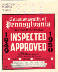1949 Fall Pennsylvania windshield sticker