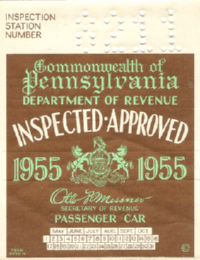 1955 Spring Passenger Pennsylvania windshield sticker