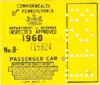 1960 Passenger Pennsylvania windshield sticker