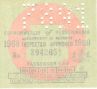 1968/69 Passenger Pennsylvania windshield sticker