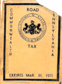 1971 Road Tax Pennsylvania windshield sticker