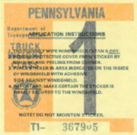 1/1980 Truck Pennsylvania windshield sticker