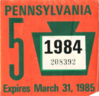 5/1984 Pennsylvania windshield sticker