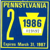 2/1986 Pennsylvania windshield sticker