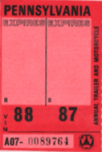 1987/88 Annual Trailer and Motorcycle Pennsylvania windshield sticker