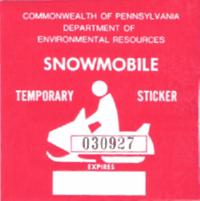 Pennsylvania Snowmobile Temporary Sticker