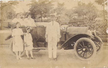 Philippines family with chauffeur postcard photo