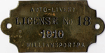 1910 Williamsport Pennsylvania Auto-Livery License