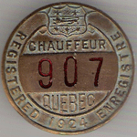 1924 Quebec Registered Chauffeur Enregistre