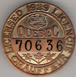 1929 Quebec Licensed Chauffeur badge