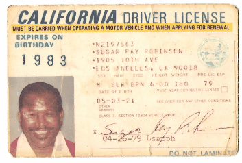 Sugar Ray Robinson 1983 California Driver License