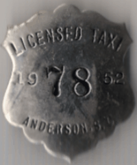 1952 Anderson South Carolina Licensed Taxi