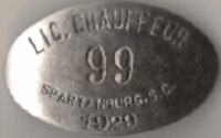 1929 Spartanburg South Carolina Licensed Chauffeur