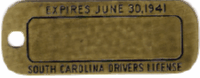 1940/41 South Carolina Driver License Sample front