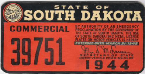1944 South Dakota Commercial windshield sticker