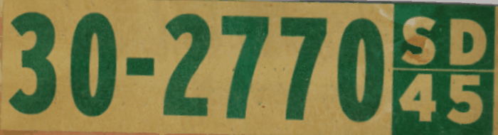 1945 South Dakota Passenger Front windshield sticker