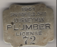 Springfield Ohio 1961 Journeyman Plumber